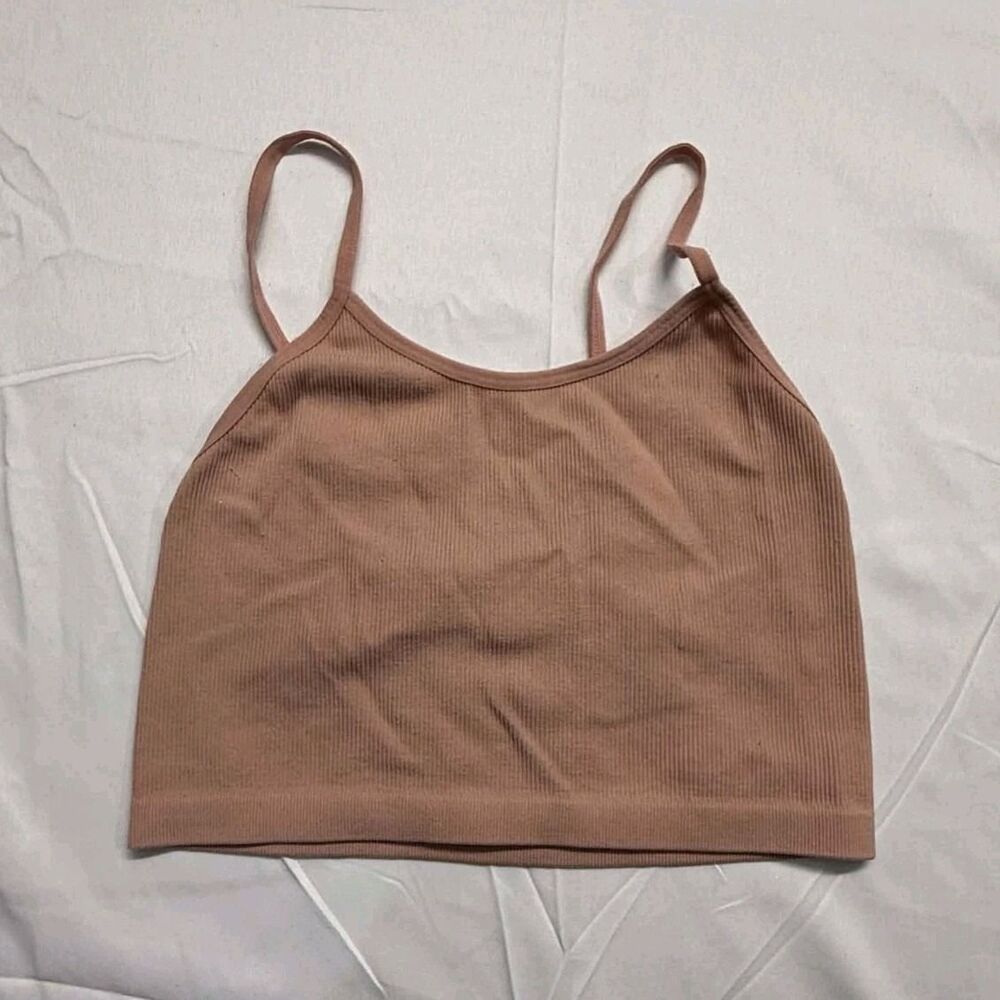 Bozzolo Pink Ribbed Knit Wireless Bralette Bra Top S/M Adjustable Straps
